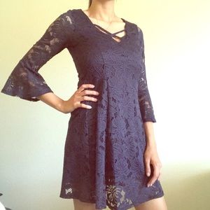 Navy Blue Retro Floral Dress